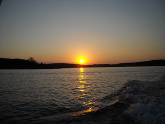 Sunset over the wake of my boat